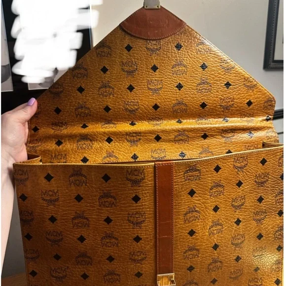 MCM Tan Leather Briefcase with Monogram - Picture 11 of 12